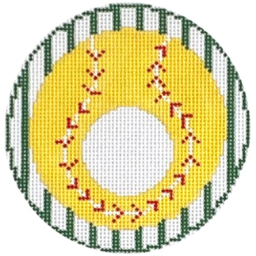 Softball Monogram Round Painted Canvas Rachel Donley  - 1