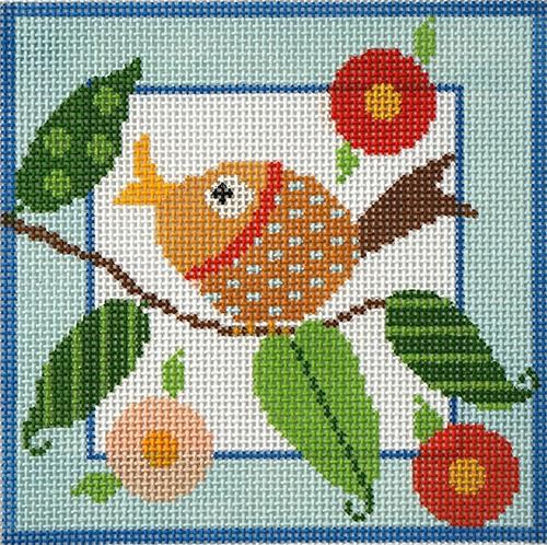 Song Bird Floral Painted Canvas NeedleDeeva  - 1