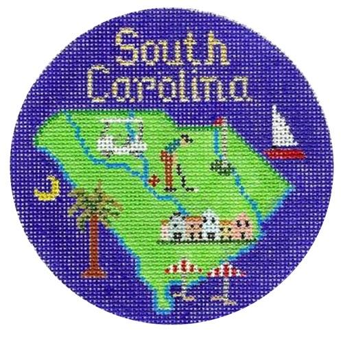 South Carolina Round Ornament Painted Canvas Silver Needle 