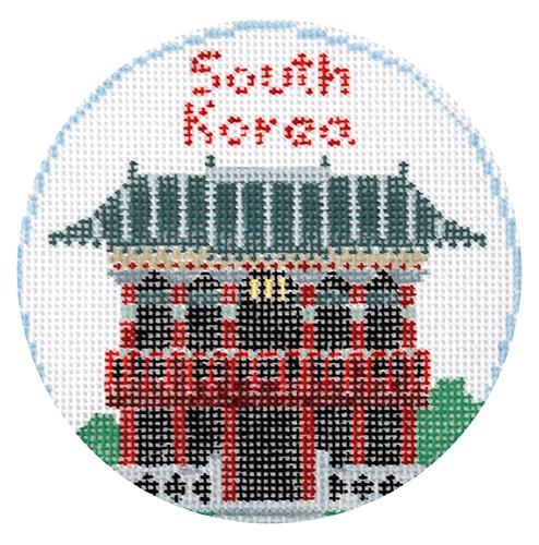 South Korea Round Painted Canvas Kathy Schenkel Designs  - 1