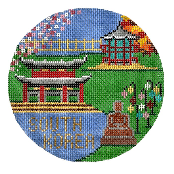 South Korea Round   Seoul Painted Canvas Doolittle Stitchery 
