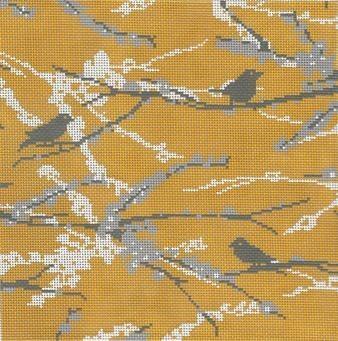 Sparrows   Vintage Yellow Painted Canvas Cooper Oaks Design  - 1