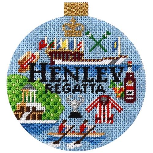 Sporting Round - Henley Regatta with Stitch Guide Painted Canvas Needlepoint.Com 