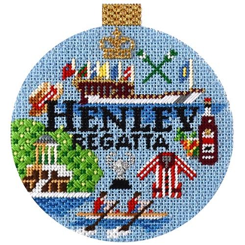 Sporting Round   Henley Regatta with Stitch Guide Painted Canvas Needlepoint.Com 
