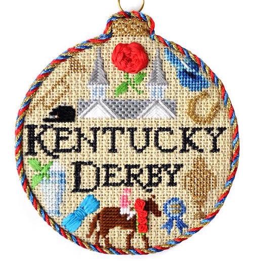 Sporting Round - Kentucky Derby with Stitch Guide Painted Canvas Needlepoint.Com 