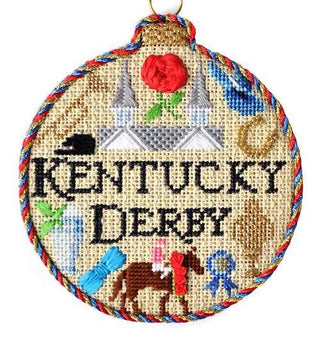 Sporting Round   Kentucky Derby with Stitch Guide Painted Canvas Needlepoint.Com 
