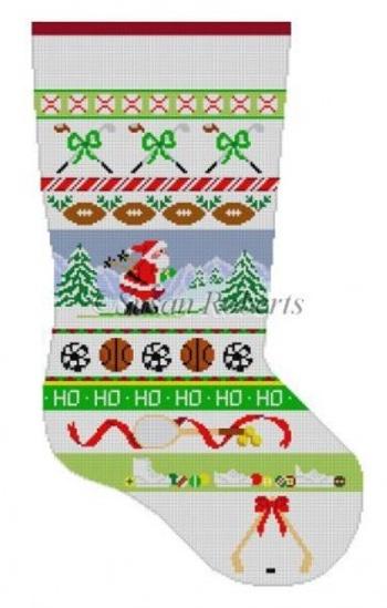 Sports Equipment Stripe Stocking Painted Canvas Susan Roberts Needlepoint Designs Inc.  - 1