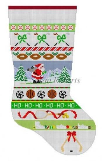Sports Equipment Stripe Stocking Painted Canvas Susan Roberts Needlepoint Designs Inc. 