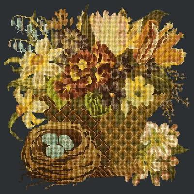 Spring Basket Needlepoint Kit Kits Elizabeth Bradley Design Black 
