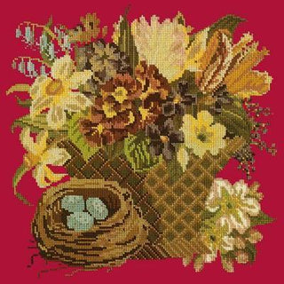 Spring Basket Needlepoint Kit Kits Elizabeth Bradley Design Bright Red 
