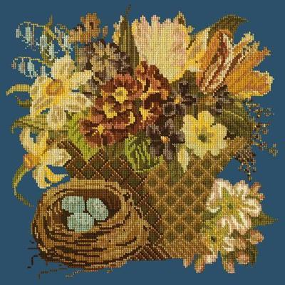 Spring Basket Needlepoint Kit Kits Elizabeth Bradley Design Dark Blue 
