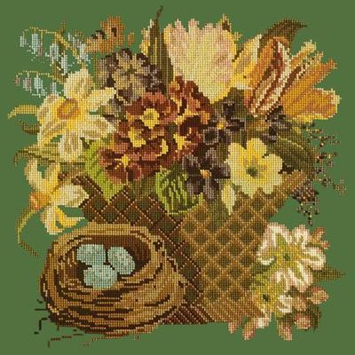Spring Basket Needlepoint Kit Kits Elizabeth Bradley Design Dark Green 
