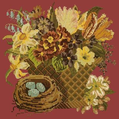 Spring Basket Needlepoint Kit Kits Elizabeth Bradley Design Dark Red 
