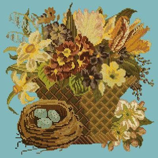Spring Basket Needlepoint Kit Kits Elizabeth Bradley Design Duck Egg Blue 
