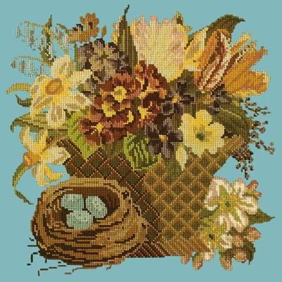 Spring Basket Needlepoint Kit Kits Elizabeth Bradley Design Duck Egg Blue 

