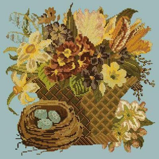 Spring Basket Needlepoint Kit Kits Elizabeth Bradley Design Pale Blue 

