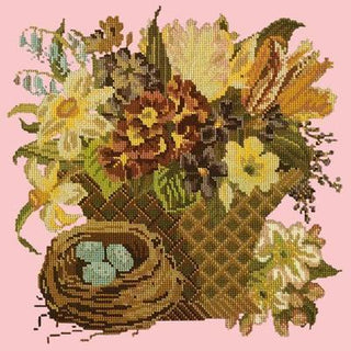 Spring Basket Needlepoint Kit Kits Elizabeth Bradley Design Pale Rose 
