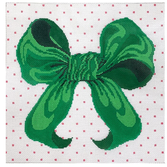 Spring Green Bow Painted Canvas All About Stitching/The Collection Design 