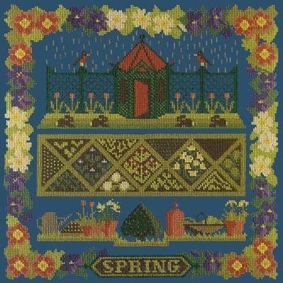 Spring Sampler Needlepoint Kit Kits Elizabeth Bradley Design Dark Blue 
