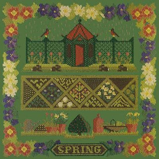 Spring Sampler Needlepoint Kit Kits Elizabeth Bradley Design Dark Green 
