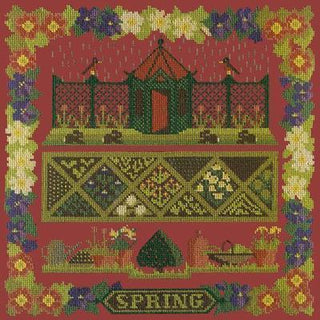 Spring Sampler Needlepoint Kit Kits Elizabeth Bradley Design Dark Red 
