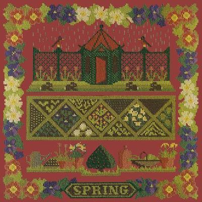 Spring Sampler Needlepoint Kit Kits Elizabeth Bradley Design Dark Red 

