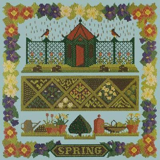 Spring Sampler Needlepoint Kit Kits Elizabeth Bradley Design Pale Blue 
