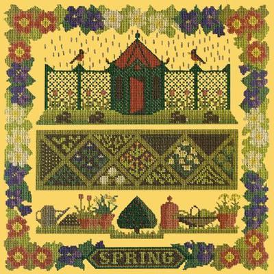 Spring Sampler Needlepoint Kit Kits Elizabeth Bradley Design Sunflower Yellow 

