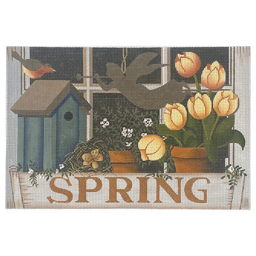 Spring Windowbox on 13 mesh Painted Canvas PLD Designs 