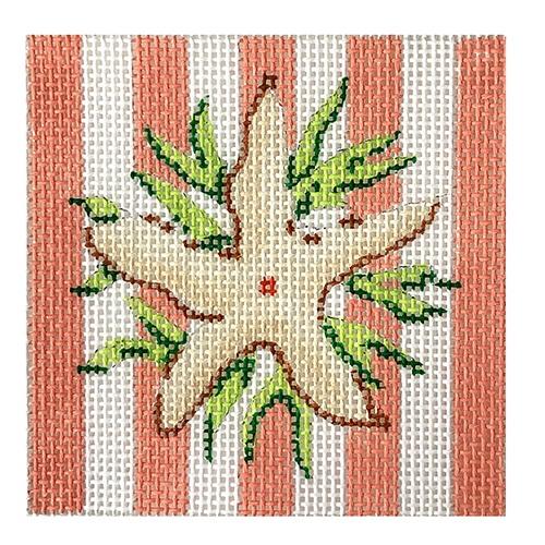 Square Insert - Starfish on Coral Cabana Stripes Painted Canvas Kate Dickerson Needlepoint Collections 