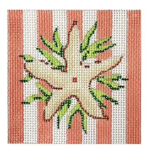 Square Insert   Starfish on Coral Cabana Stripes Painted Canvas Kate Dickerson Needlepoint Collections  - 1
