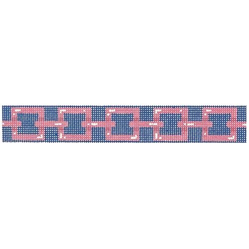 Square Link Keyfob - Pink Painted Canvas Two Sisters Needlepoint 