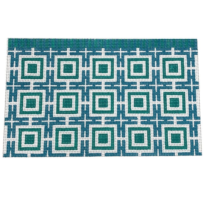 Squares and Lattice - Teal and Blue Painted Canvas Kristine Kingston 