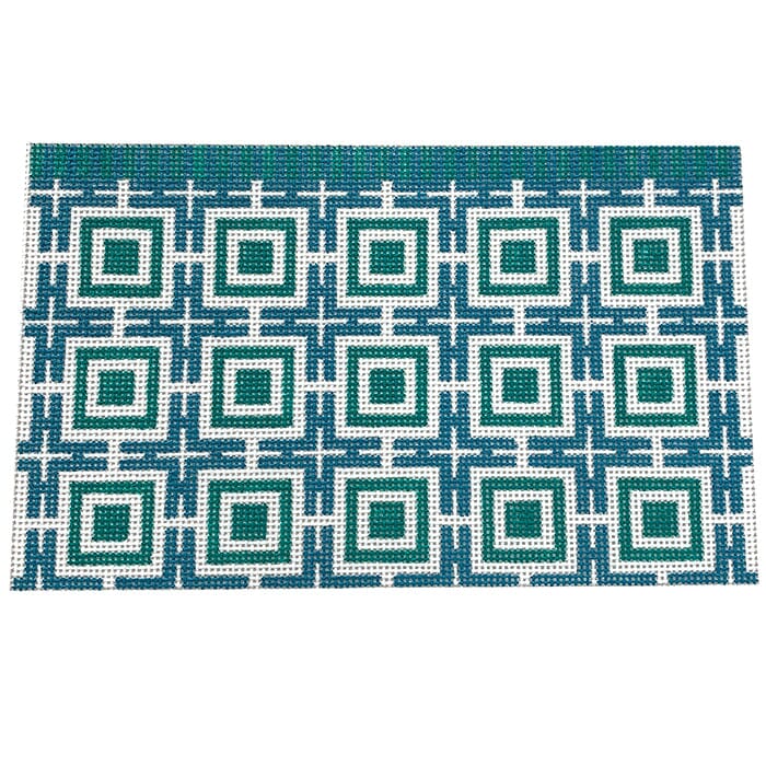Squares and Lattice   Teal and Blue Painted Canvas Kristine Kingston  - 1