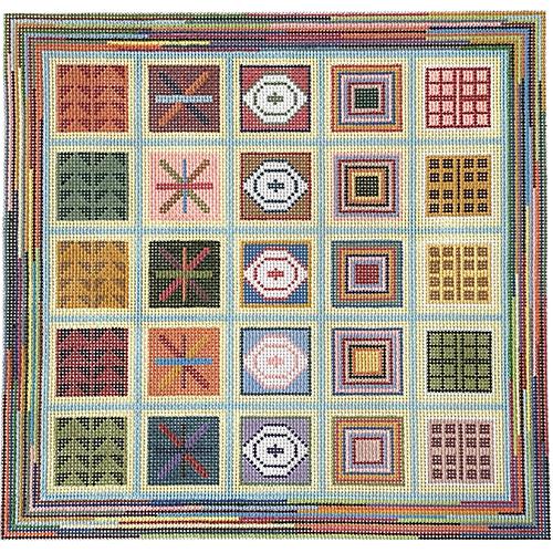 Squares Pillow #2 Painted Canvas Silver Needle  - 1