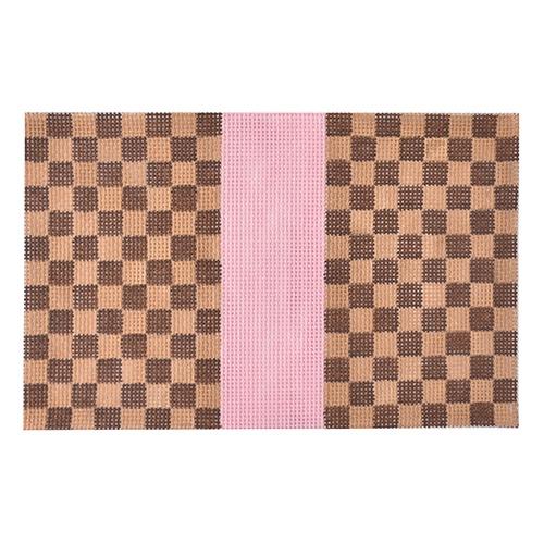 Squares with Pink Stripe Painted Canvas Kimberly Ann Needlepoint 