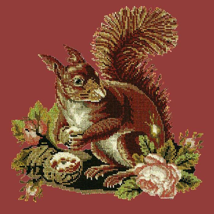 Squirrel Needlepoint Kit Kits Elizabeth Bradley Design Dark Red 
