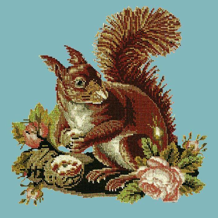 Squirrel Needlepoint Kit Kits Elizabeth Bradley Design Duck Egg Blue 
