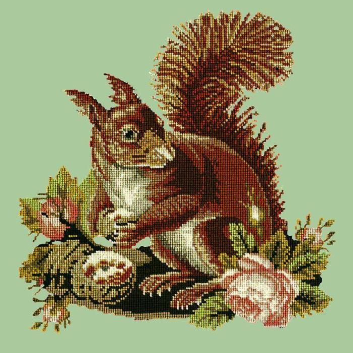 Squirrel Needlepoint Kit Kits Elizabeth Bradley Design Pale Green 
