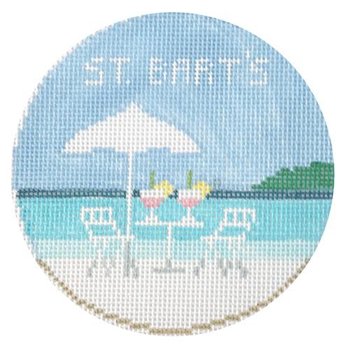 St. Bart's Round Painted Canvas Kathy Schenkel Designs  - 1