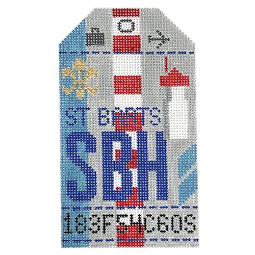 St Barts SBH Vintage Travel Tag Painted Canvas Hedgehog Needlepoint 