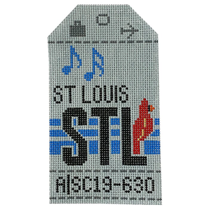 St Louis STL Travel Tag Painted Canvas Hedgehog Needlepoint 