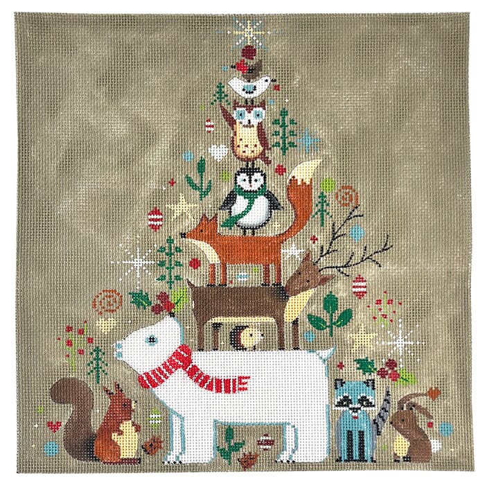 Stacked Animals Pillow Painted Canvas Alice Peterson Company  - 1