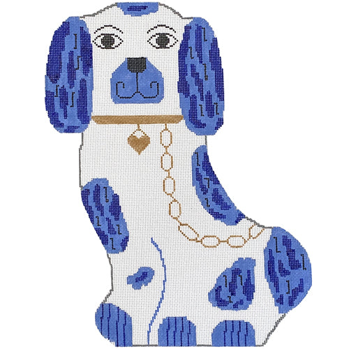 Staffordshire Dog Looking Left Painted Canvas SilverStitch Needlepoint  - 1