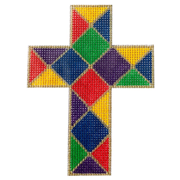 Stained Glass Cross with SG Painted Canvas Patricia Sone 