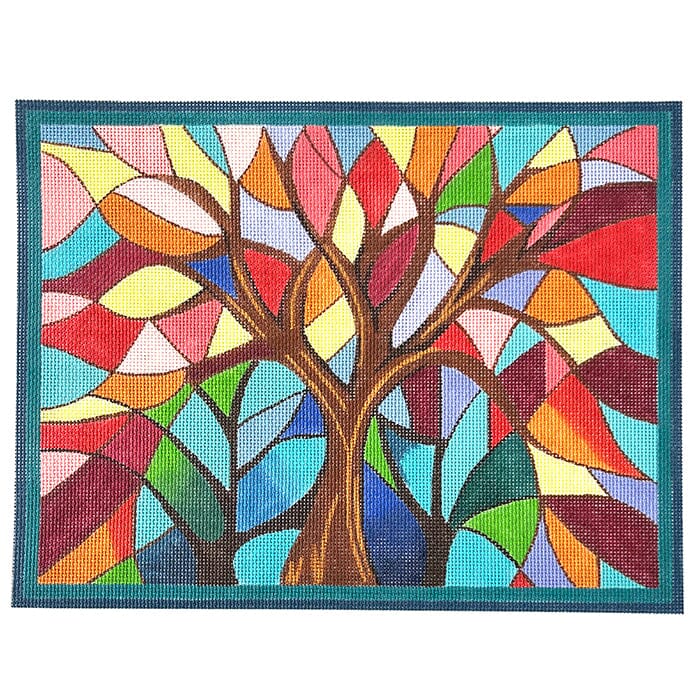 Stainglass Tree of Life Painted Canvas Alice Peterson Company 