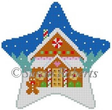 Star Gingerbread House Painted Canvas Susan Roberts Needlepoint Designs, Inc. 