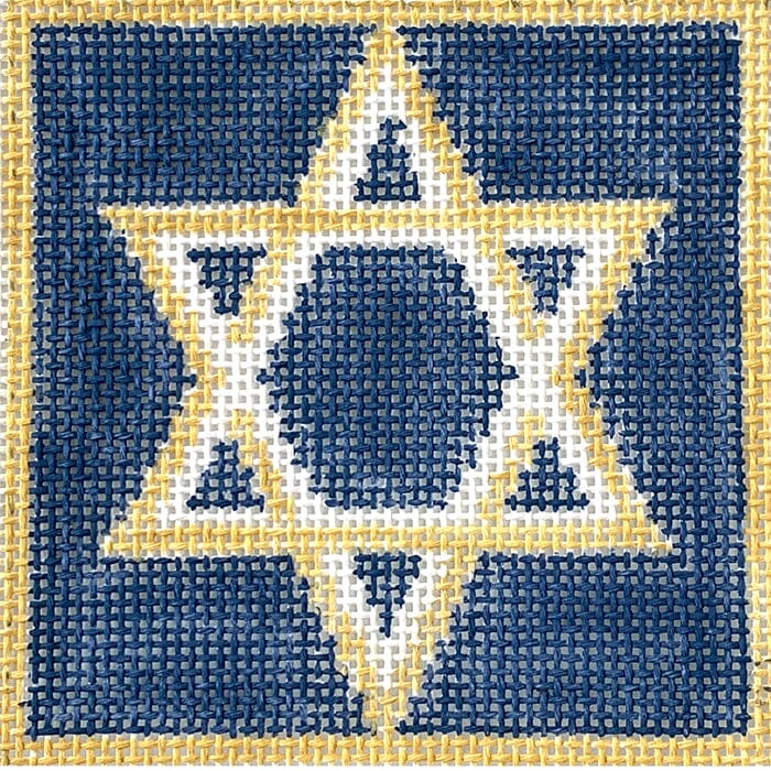 Star of David Coaster Painted Canvas Kathy Schenkel Designs  - 1