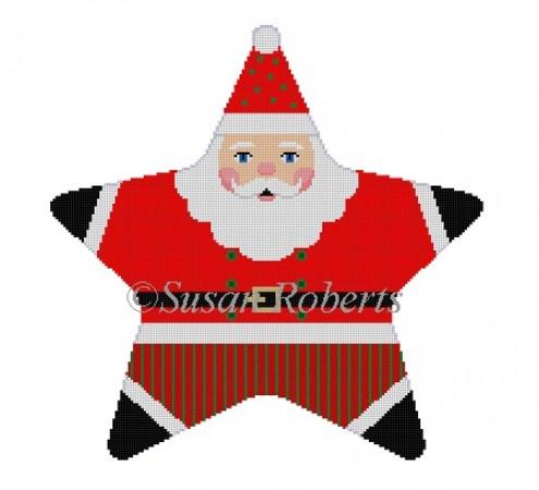 Star Red Santa Tree Topper Painted Canvas Susan Roberts Needlepoint Designs Inc.  - 1