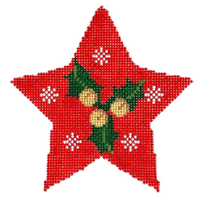 Star with Holly & Bells Painted Canvas Blue Ridge Stitchery 